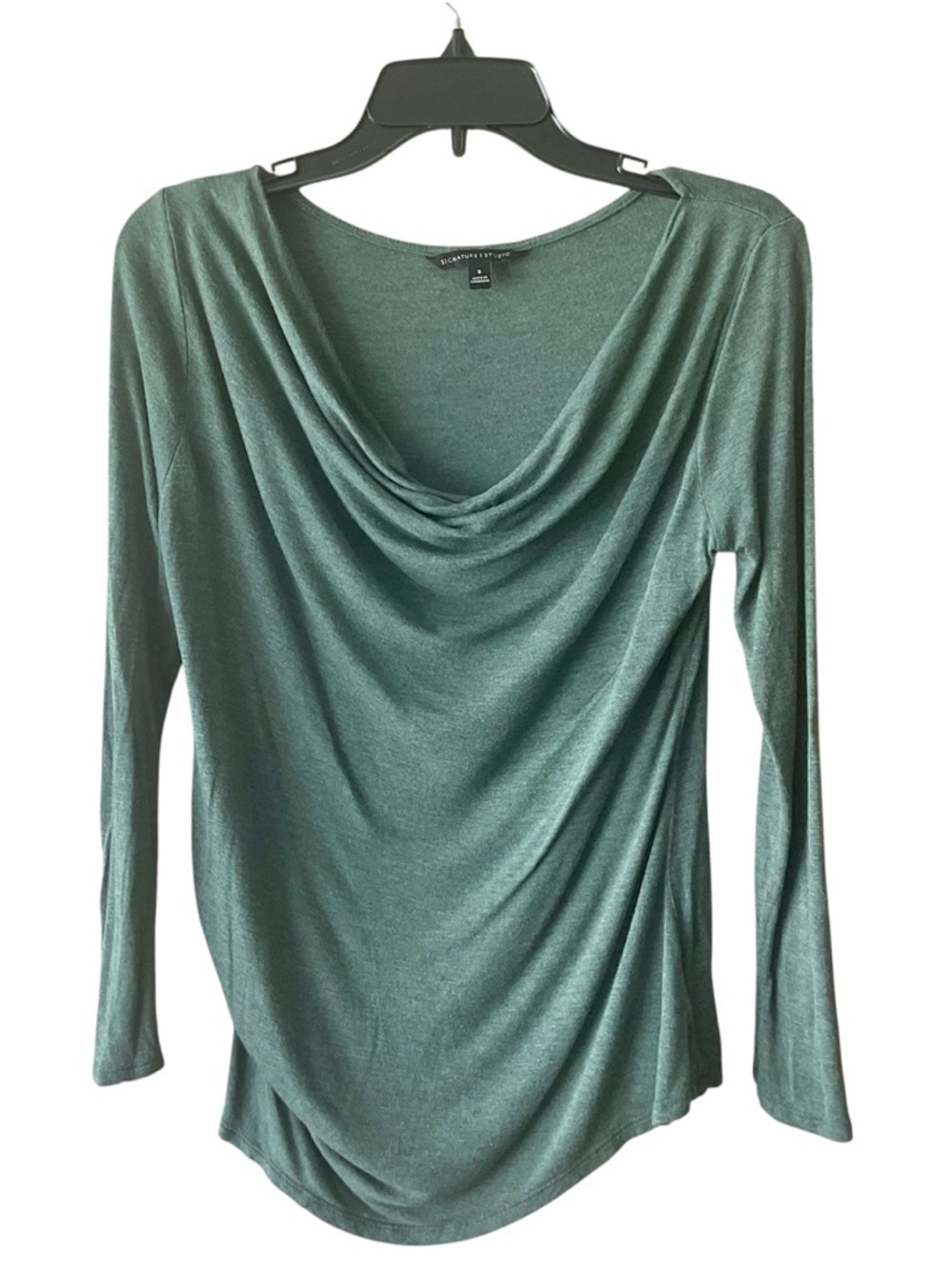 Signature Studio Seafoam Green Draped Cowl Neck Long-Sleeve Top